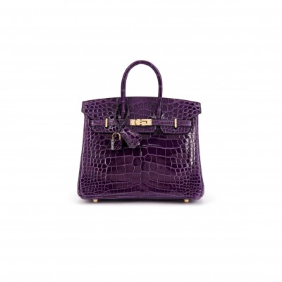 HERMÈS MASTER BIRKIN 25 CROCODILE LEATHER PURPLE BAG GOLD BUCKLE H041354CK37 (25*20*13cm)